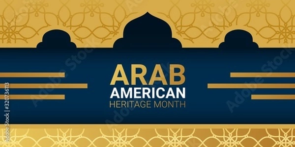 Fototapeta National Arab American Heritage Month - April - banner template with islamic patterns and domes of temples. Identity and heritage. Tribute to the contributions of Arab Americans to culture.