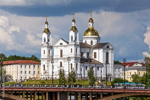 Obraz Beautiful old orthodox church belfry in Vitebsk, Belarus, Europe.