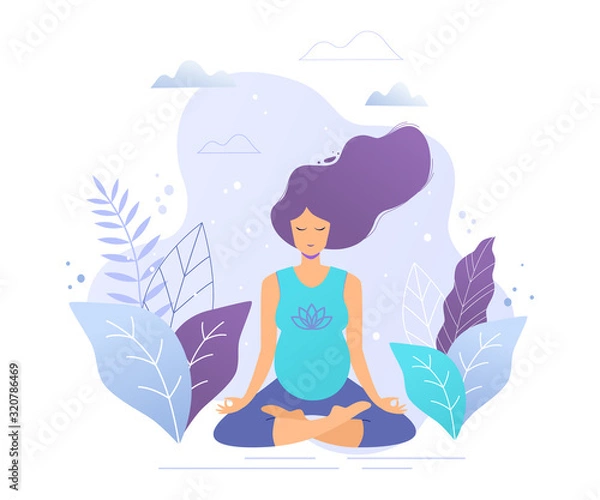 Fototapeta Pregnant woman practicing yoga and meditation vector illustration