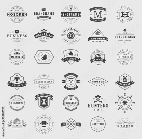 Fototapeta Retro vintage logotypes and badges set typopgraphic design elements vector illustration