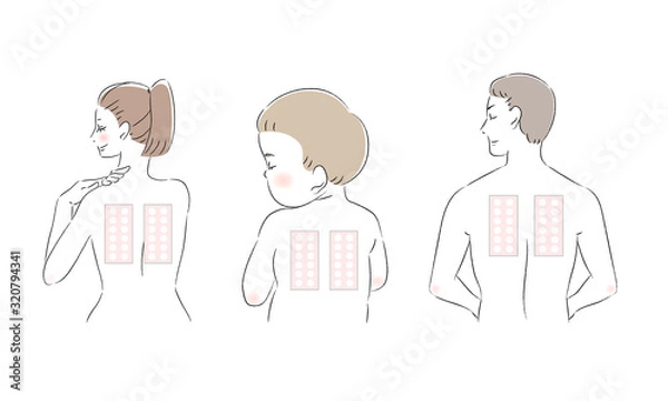 Fototapeta 男性　女性　子ども　背中　パッチテスト　スティンギングテスト
