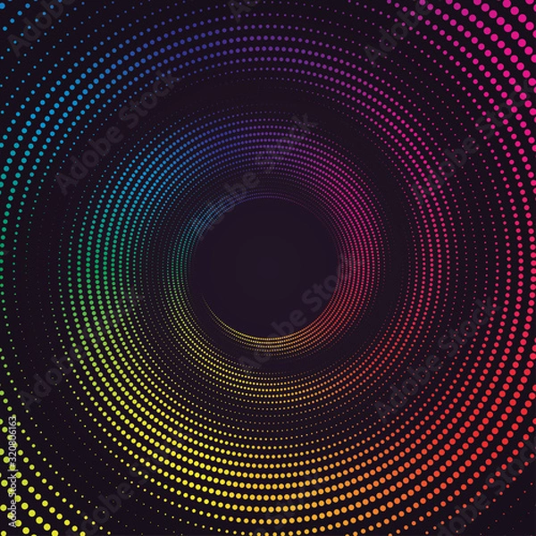 Fototapeta Colorful round spiral abstract rainbow dots background. Vortex Vector illustration