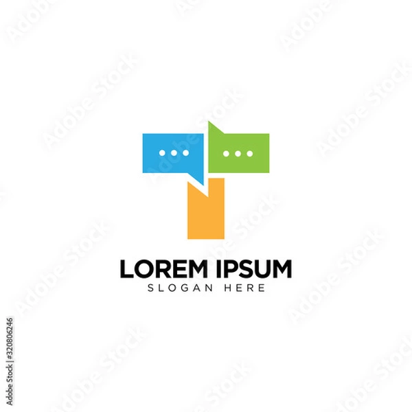 Fototapeta Letter T Chat Logo Template Vector Design Message Icon