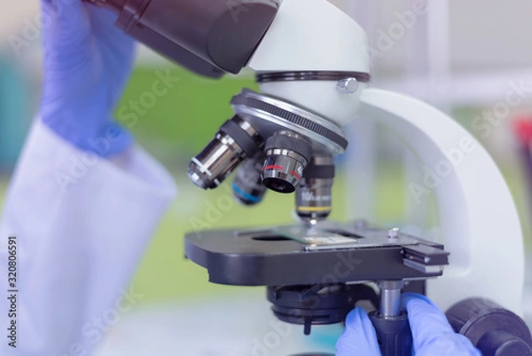 Fototapeta Concept Coronavirus. 2019-nCoV. Scientists or doctors research for Corona virus treatment and solution. Research in lab or hospital.