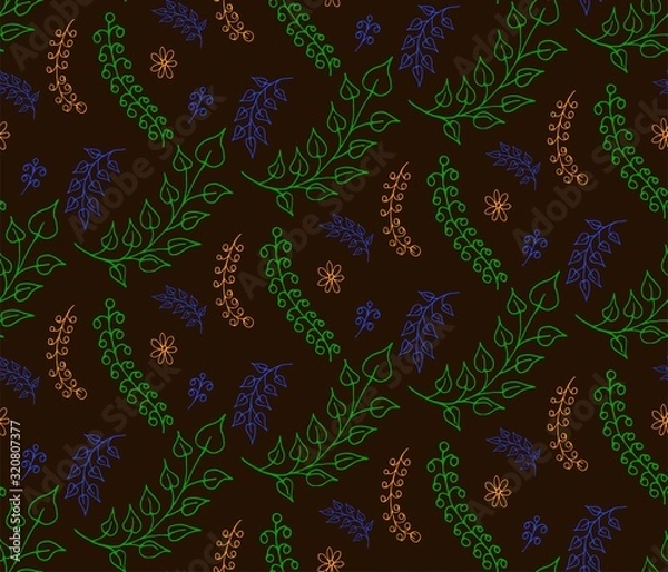 Obraz Vegetation pattern seamless vector illustration hand drawn
