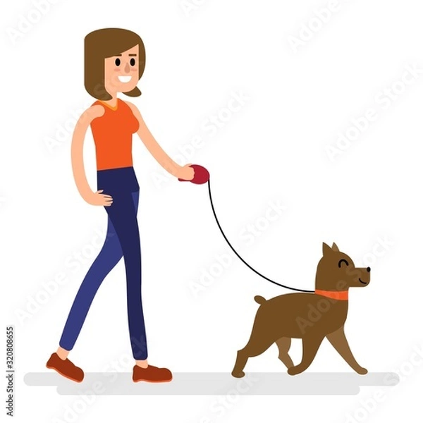 Obraz Walking with a dog vector illustration of a fresh air walking walk