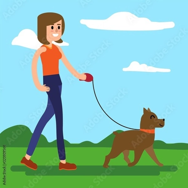 Obraz Walking with a dog vector illustration of a fresh air walking walk