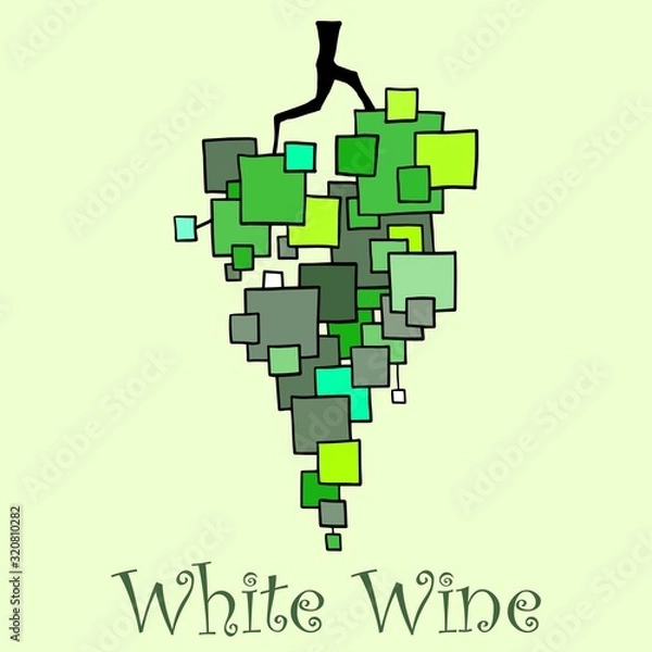 Obraz Bunch of grapes squares white wine label vector illustration stylization