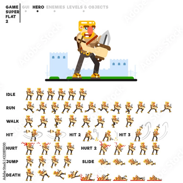 Fototapeta Animation of a warrior with a knife for creating a video game