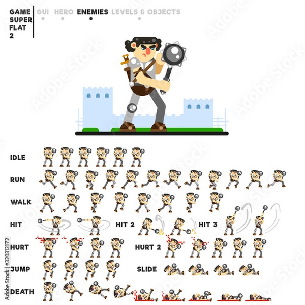 Fototapeta Animation of an armored warrior with a mace for creating a video game