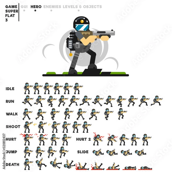 Fototapeta Animation of a special forces guy with a shotgun for creating a video game