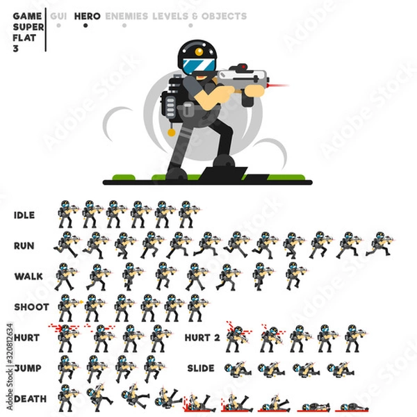 Fototapeta Animacja faceta z sił specjalnych z karabinem do tworzenia gry wideo