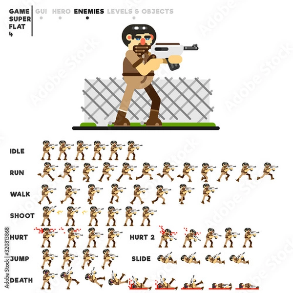 Fototapeta Animation of a man with a rifle for creating a video game