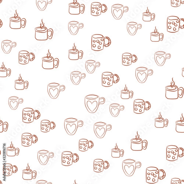 Fototapeta Coffee seamless vector pattern for Cup mug, restaurant or cafe menu design. 