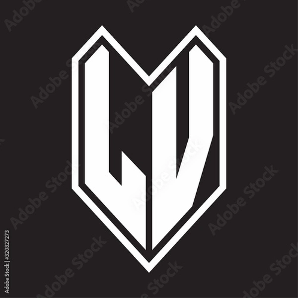 Fototapeta LV Logo monogram with emblem line style isolated on black background