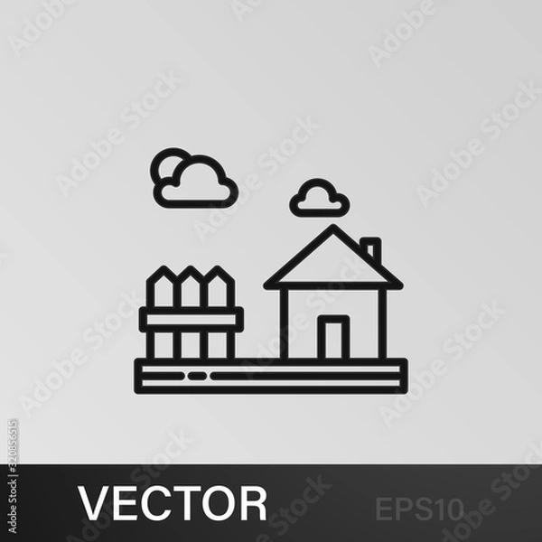 Fototapeta House, fences, nature outline icon. Element of landscapes illustration. Signs and symbols outline icon can be used for web, logo, mobile app, UI, UX