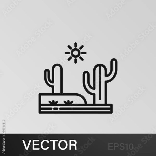 Fototapeta Cactus, desert, hot, sunny outline icon. Element of landscapes illustration. Signs and symbols outline icon can be used for web, logo, mobile app, UI, UX