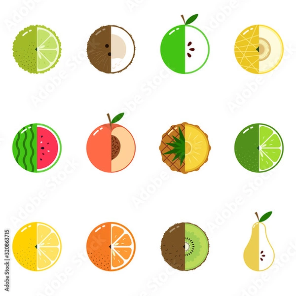Fototapeta Fruits equally oriented seamless vector pattern isolated