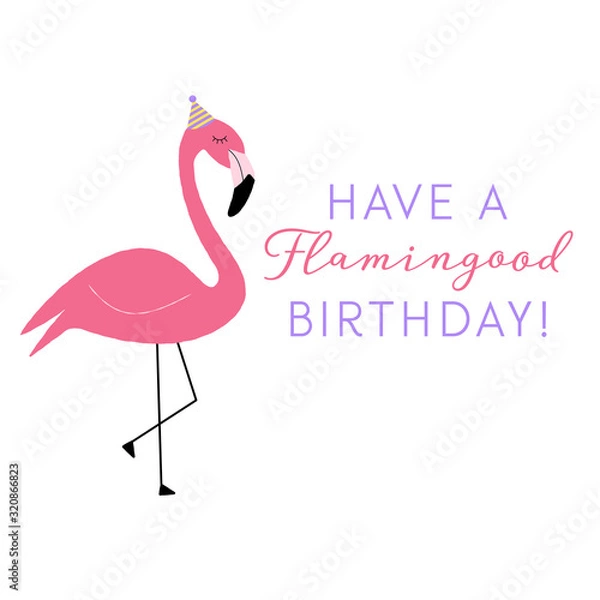 Fototapeta Vector illustration of a giraffe wearing a party hat. Have a flamingood birthday. Funny design concept.