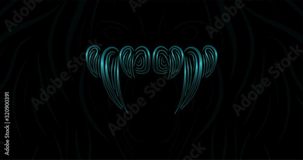 Fototapeta Vampire sharp fangs logotype. teeth icon in liquid blue neon style. vector background