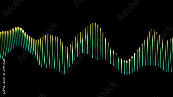 Fototapeta Bright wavy background. Glowing dots and lines. Neon light. Wave element for design. Smooth particle waves. Dynamic techno wallpaper. Green color.