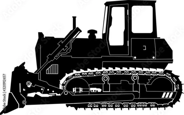 Obraz Bulldozer heavy vehicle silhouette on white background