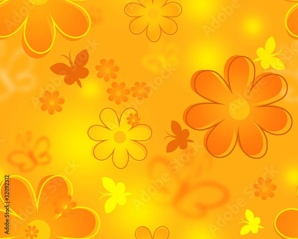 Obraz Цветочная композиция с бабочками, бесшовная заливка