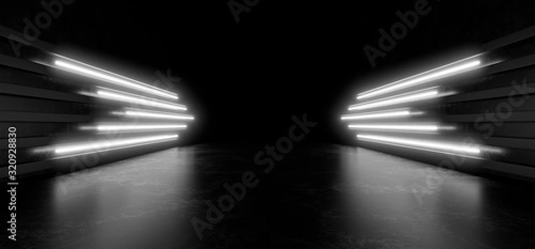 Obraz Piękna kompozycja białych neonów na czarnym tle. Renderowania 3D.