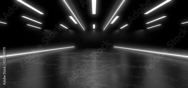 Obraz Piękna kompozycja białych neonów na czarnym tle. renderowania obrazu 3D.