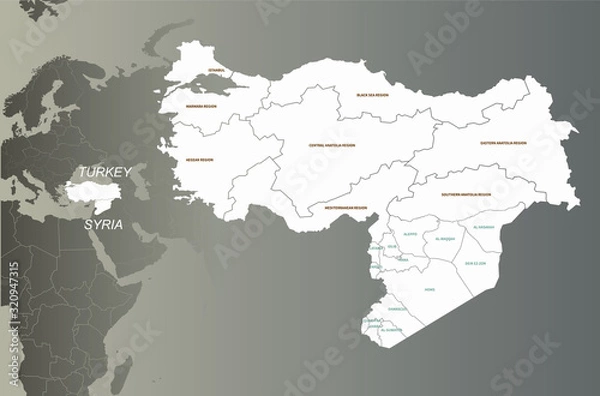 Fototapeta turkey and syria map. arab countries map. middle east countries map.