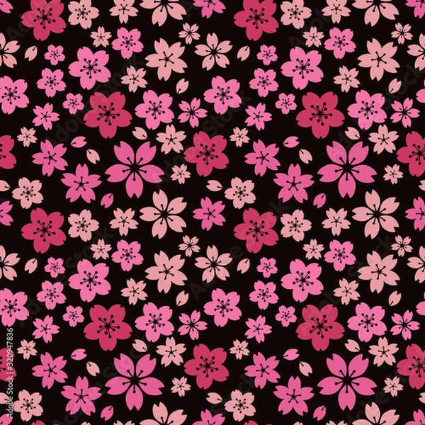 Fototapeta 芝桜の花柄パターン（ピンク色、赤）レトロ、サイケデリック、夜桜