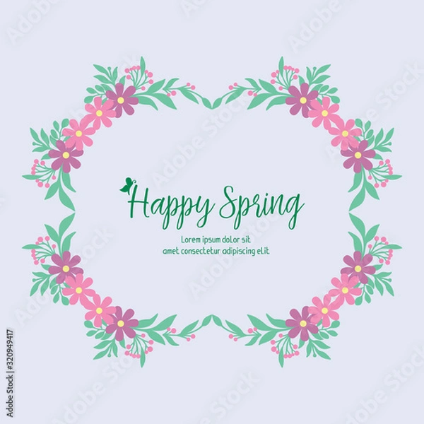 Fototapeta Beautiful frame with seamless of leaf and flower decoration, for happy spring invitation card design. Vector