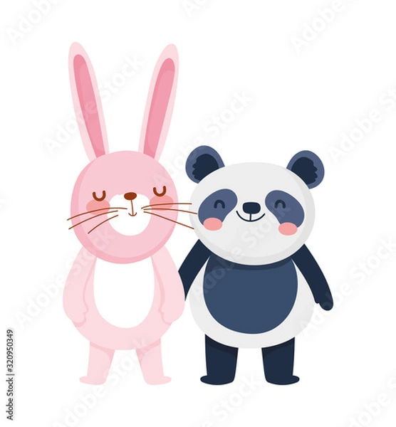 Obraz little panda and rabbit cartoon character on white background