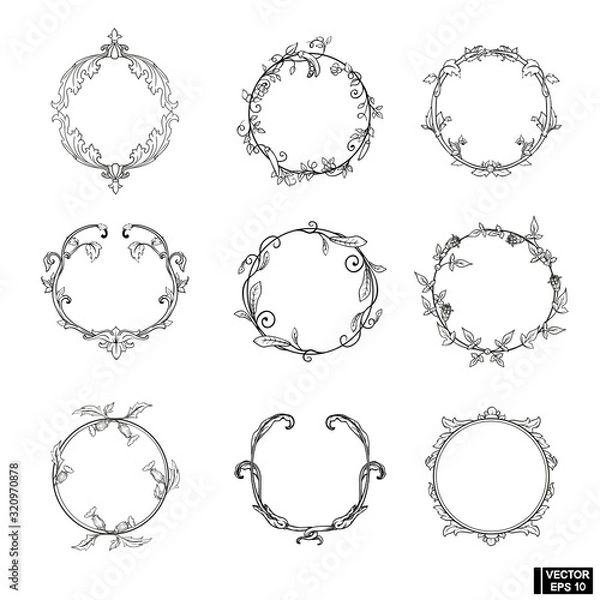 Obraz Set of floral frames isolated on white background