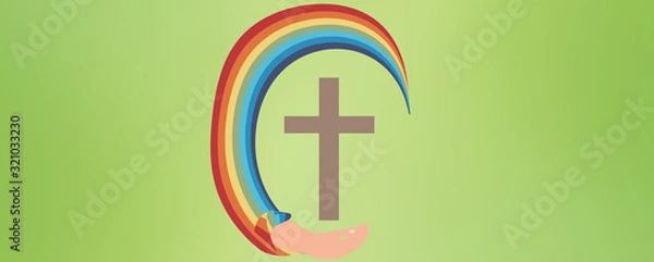 Fototapeta 1. heilige Kommunion - Regenbogenset blau - Jesus segne dich Symobol grün