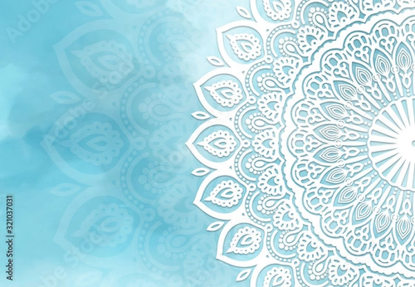 Obraz Abstract mandala graphic design and watercolor digital art painting for ancient geometric concept background