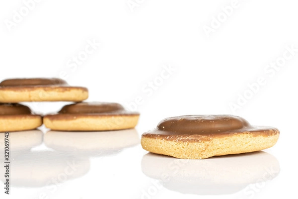 Fototapeta Group of four whole chocolate biscuit isolated on white background