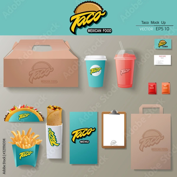 Obraz Vector tacos corporate identity template design set.