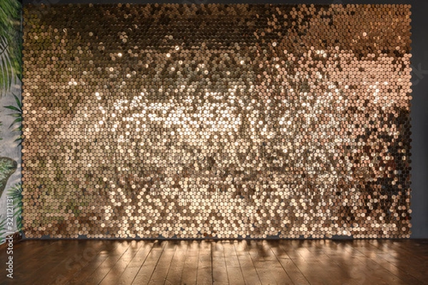 Obraz Gold sparkle glitter background. Glittering sequins wall.