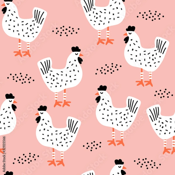 Obraz Seamless pattern with cute hens creative baby texture