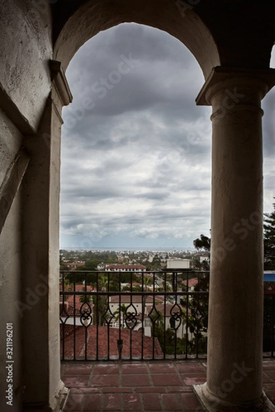 Fototapeta A View of Santa Barbara from the Clock Tower of the Court House on a Cloudy Day