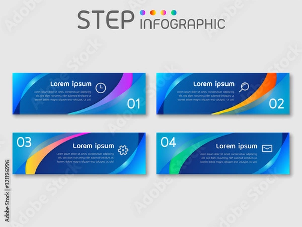 Fototapeta Geometric square shape elements with steps,options,processes or workflow.Business data visualization. Creative banner infographic template for presentation,vector illustration.
