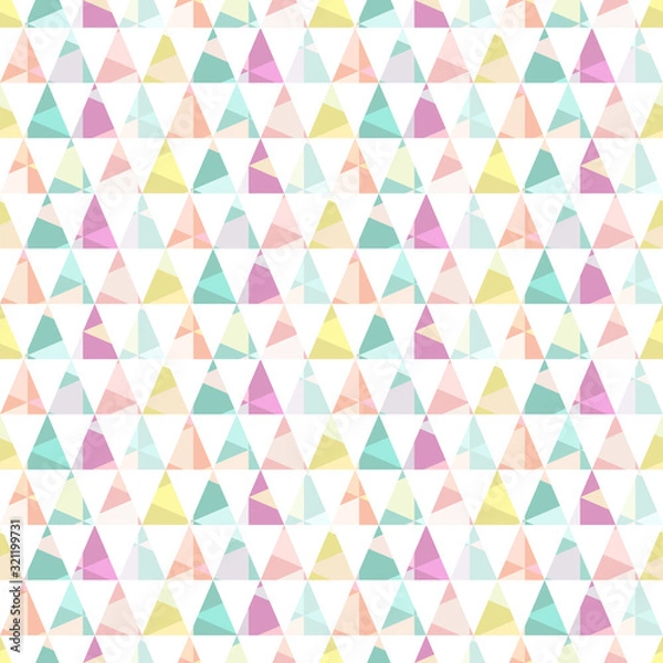 Fototapeta Cute Scandinavian geometric seamless pattern with triangles in a pastel color palette. Colorful abstract background. Ideal for decorating the surface of Wallpaper, textiles, wrapping paper, fabric.