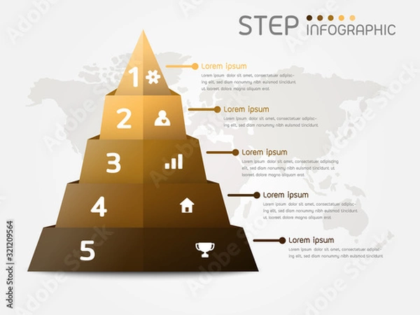 Fototapeta Infographic elements with steps,options,milestone,processes or workflow.Business data visualization.Creative step pyramid infographic template for presentation,vector illustration.