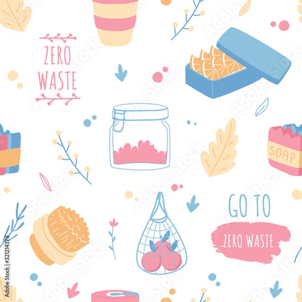 Obraz Zero waste pattern. Household objects. Food and drinks.