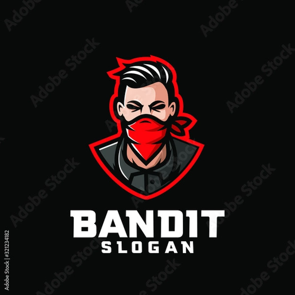 Fototapeta bandit character logo icon design cartoon with red bandana