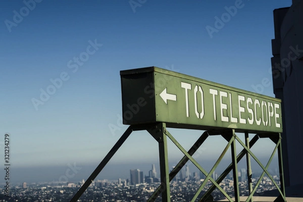 Fototapeta Griffith Observatory in Hollywood Los Angeles, view of the telescope sign