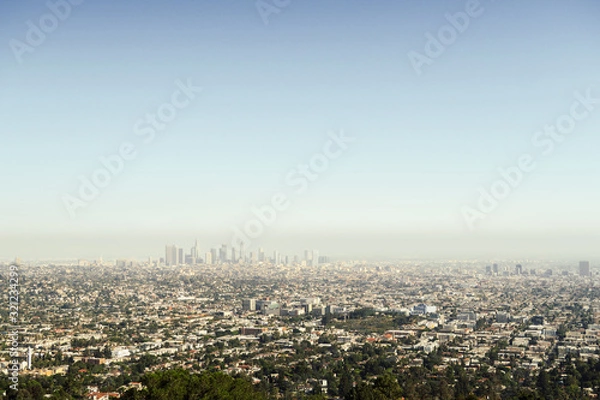 Fototapeta Panoramic view of LA downtown and suburbs from the beautiful Griffith Observatory in Los Angeles