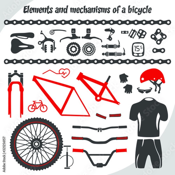 Obraz set of bicycle elements and mechanisms