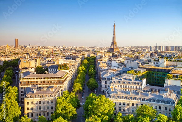 Obraz Cityscape of Paris przez zachód słońca, Francja